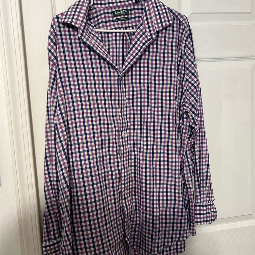 Lauren Ralph Lauren Men's Purple and White Checkered Shirt